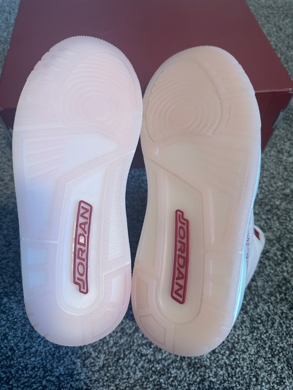 Jordan Retro 3 Sneakers in Pale Pink with Red Accents - Picture 7 of 9